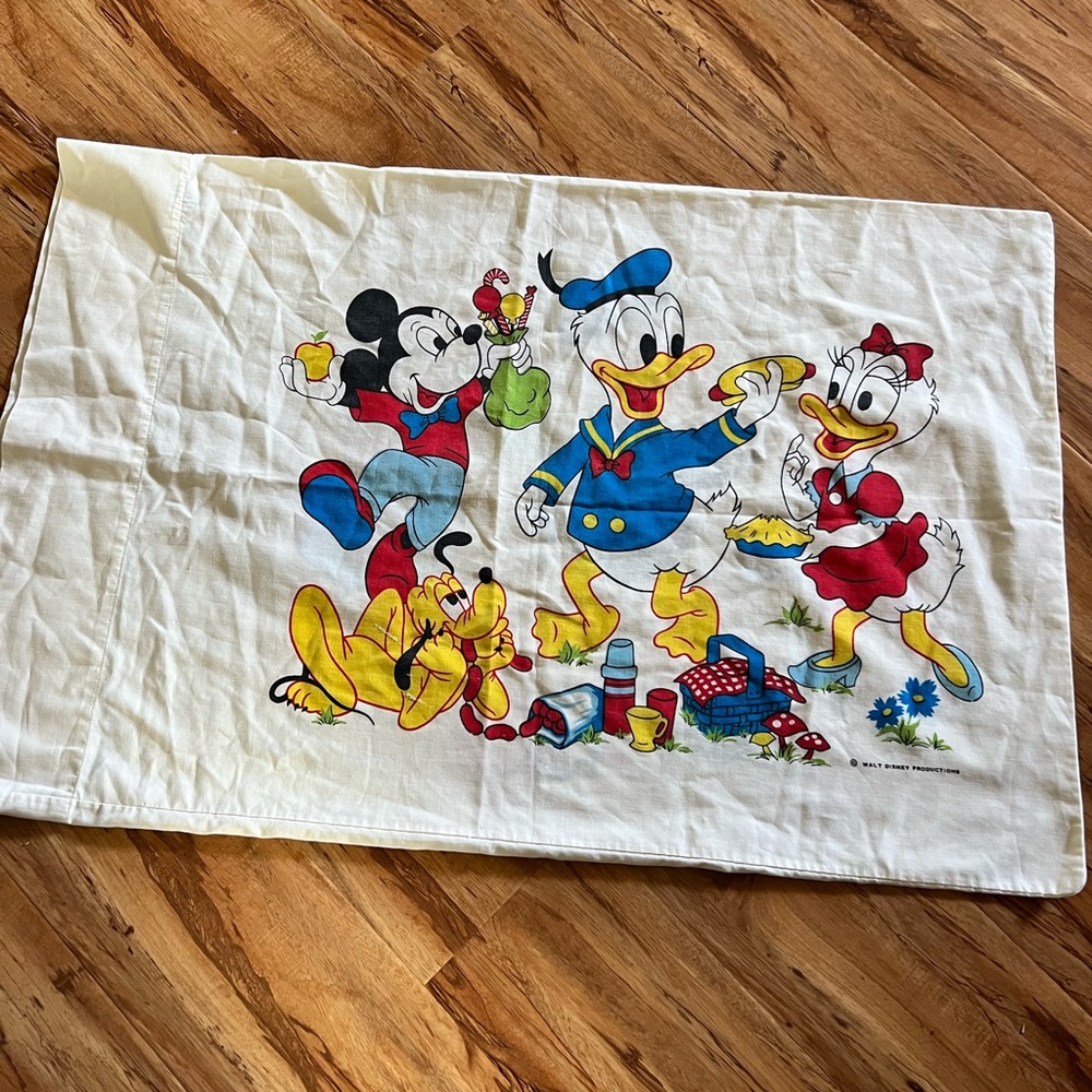 Mickey Mouse Pillow Case Vintage 80s Disney Donald Duck Pluto Bedding